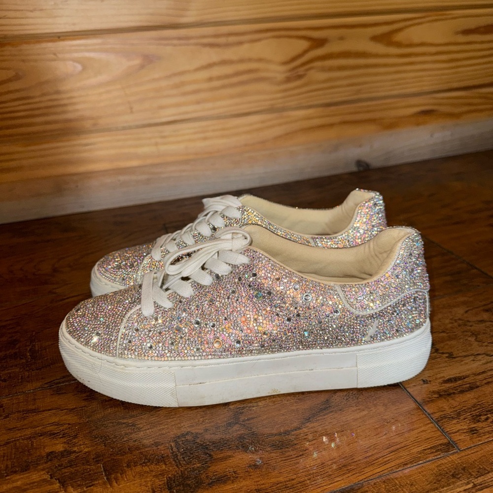 Betsey Johnson Glitter Sneakers - Silver and White